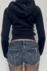 Short Fitted Drawstring Zip-Up Letter Print Hoodie