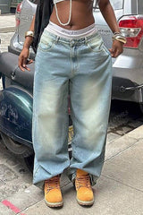 Vintage Washed Wide Straight  Jeans