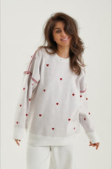 Oversized Heart Print Long Sleeve Knit Sweater