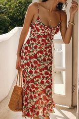 Square Neck Mermaid Midi Slim Strap Floral Dress