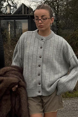 Ribbed Crew Neck Loose Cardigan