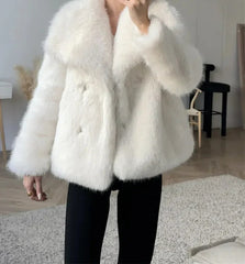 Fur Feather Lapel Patchwork Coat