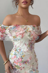Off Shoulder Bodycon Long Print Floral Dress