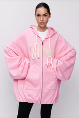 Pink Mid-length Letter Print Hoodie