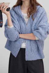 Retro Cable Knit Hooded Soft Wool Cardigan