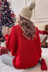 Festive High Neck Loose Batwing Knit Sweater
