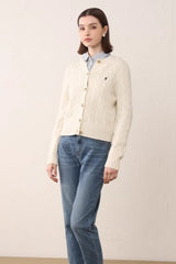 Solid Crew Neck Versatile Long Sleeve Knit Cardigan