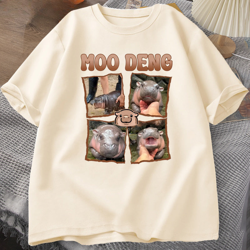 Funny Baby Hippo Lover Casual Cotton Designer Rap Men’s T-Shirt Short Sleeve Moo Deng