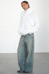 Solid High Neck Slouchy Slim-Fit Knit Sweater