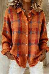 Plaid Collared Button Front Knit Cardigan