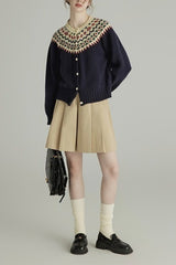 Wool Crew Neck Long Sleeve Single Breasted Cardigan