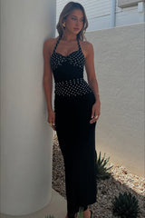 Sexy U Neck Backless Tie Polka Dot Halter Party Dress