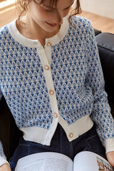 Light Blue Crew Neck Long Sleeve Short Cardigan