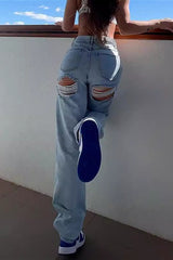 High Waist Distressed Slim Fit Denim Jeans