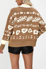 Square Collar Button Fashion Loose Knit Cardigan