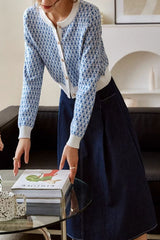 Light Blue Crew Neck Long Sleeve Short Cardigan