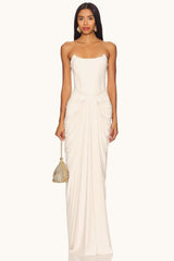 White Boned Waist Strapless Luxury Party Dress