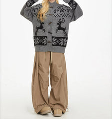 Retro Preppy Stand Collar Cardigan Grey / S