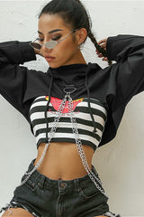 Short Chain Panel Loose Hoodie
