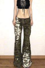 Low Waist Micro Flare Paint Splatter Camo Cargo Jeans