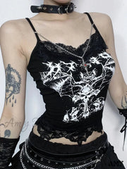 Aesthetic Punk Cartoon Print Grunge Y2K Emo Corset Sleeveless Camisole Crop Top
