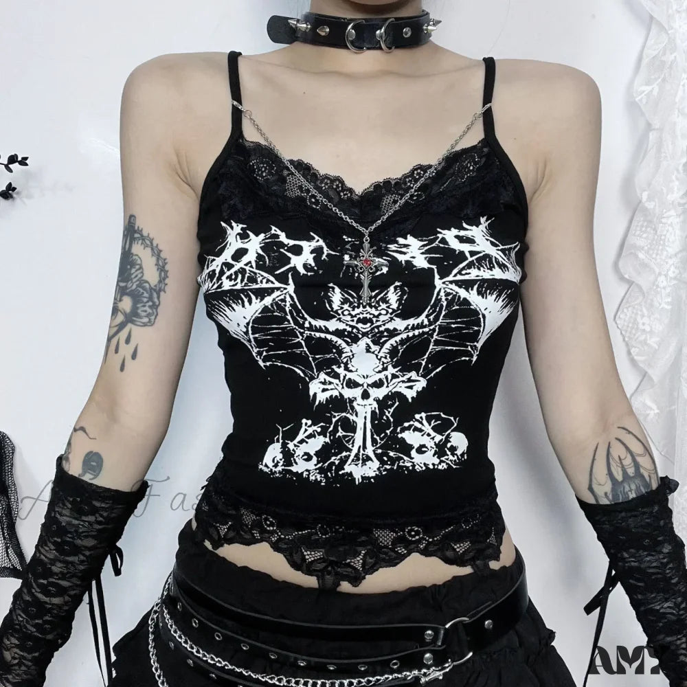 Aesthetic Punk Cartoon Print Grunge Y2K Emo Corset Sleeveless Camisole Crop Top