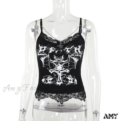 Aesthetic Punk Cartoon Print Grunge Y2K Emo Corset Sleeveless Camisole Crop Top Black / S