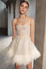 Feather Sequin Strapless Party Dress
