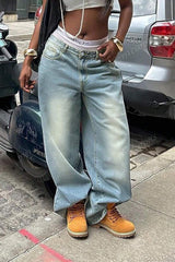 Vintage Washed Wide Straight  Jeans