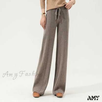 All-Match Solid Wide Leg High Waist Casual Thick Pants Camel / S