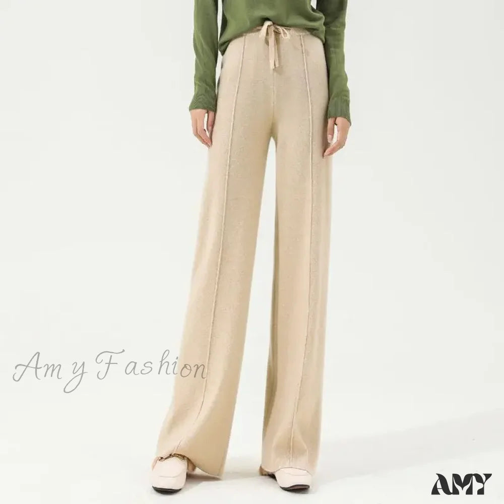 All-Match Solid Wide Leg High Waist Casual Thick Pants Light Khaki / S