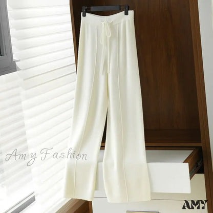 All-Match Solid Wide Leg High Waist Casual Thick Pants Milk White / S