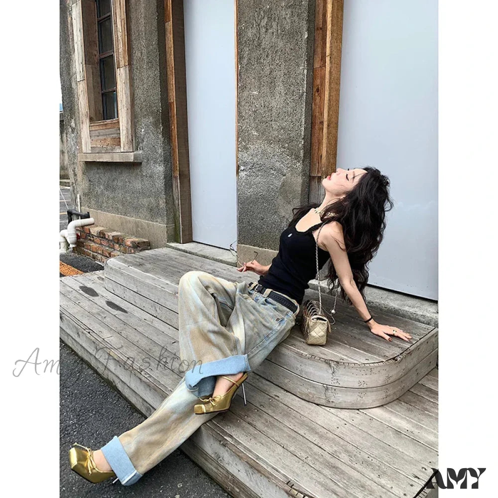 American Retro High Waist Straight Hip-Hop Vintage Casual Y2K Grunge Oversized Jean