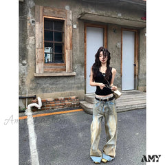 American Retro High Waist Straight Hip-Hop Vintage Casual Y2K Grunge Oversized Jean