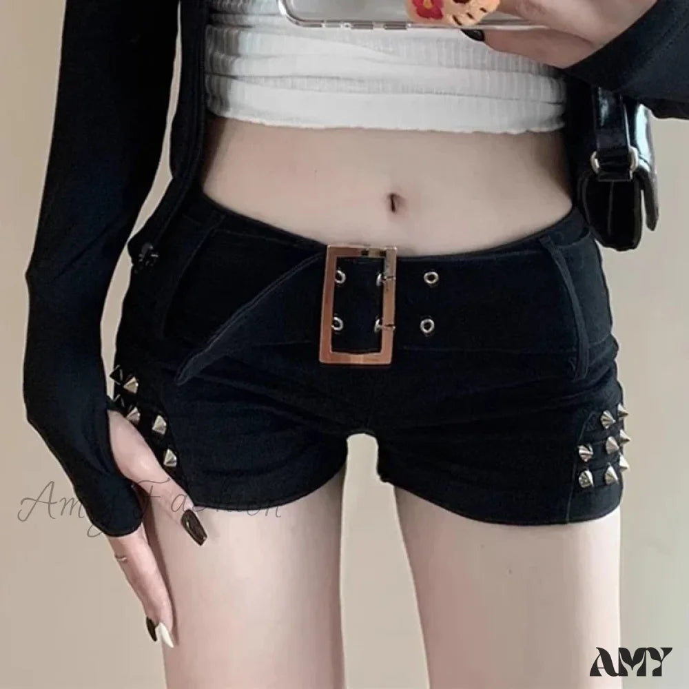 American Vintage Low Skinny Mini Elastic Y2K Sexy Cool Short Black / Xs