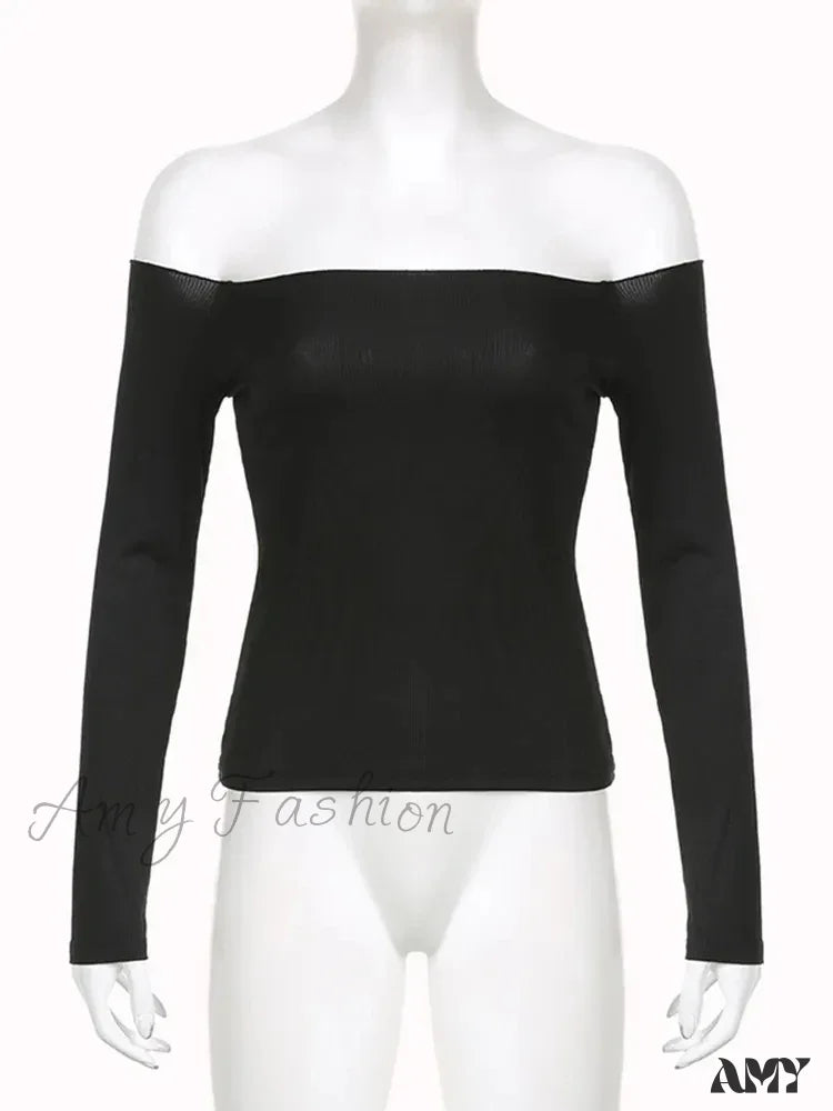 Amy - Elegant Slim Sexy Cropped Black Long Sleeve Korean Fall Crop Top