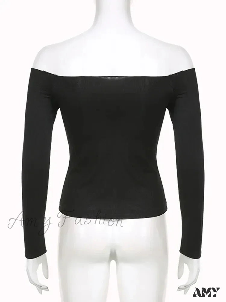 Amy - Elegant Slim Sexy Cropped Black Long Sleeve Korean Fall Crop Top