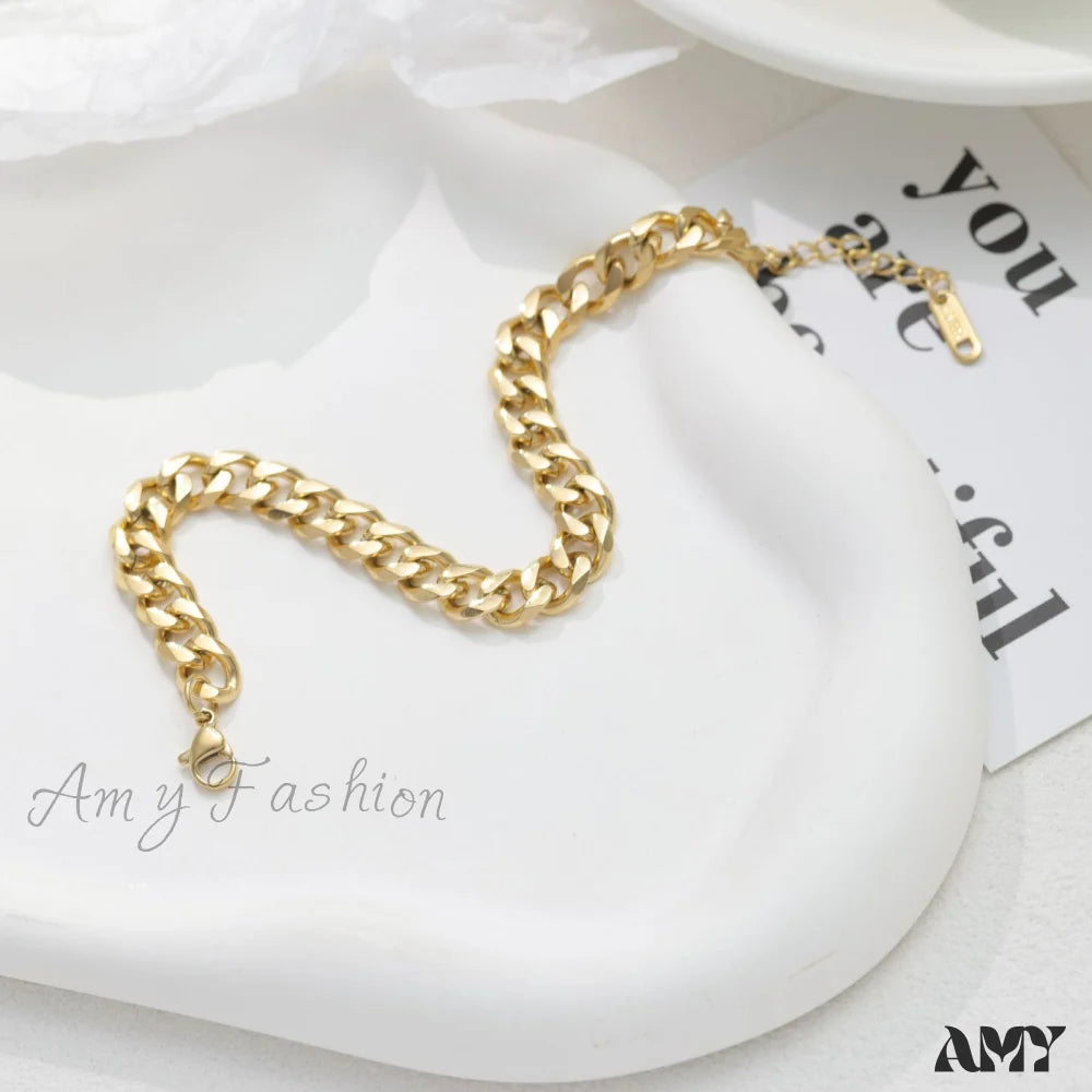 Amy Fashion - 14K Gold Plated Stainless Steel Bracelet