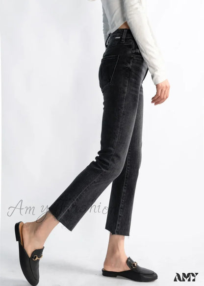 Amy Fashion - 2024 Brand M New Autumn And Winter Straight Slim Ninth Smoke Gray Fitting Jean