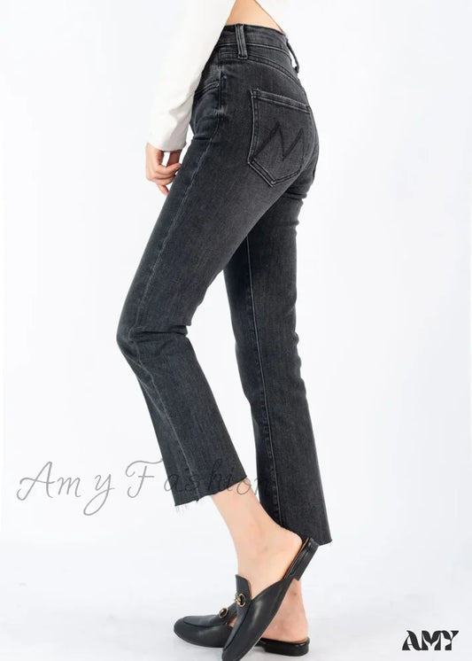 Amy Fashion - 2024 Brand M New Autumn And Winter Straight Slim Ninth Smoke Gray Fitting Jean