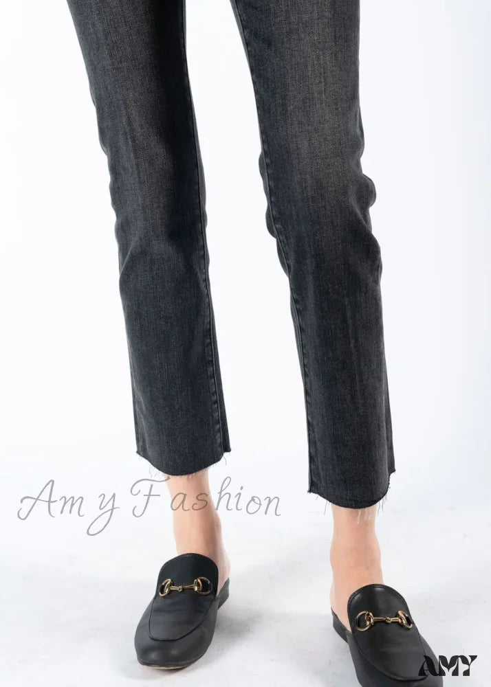 Amy Fashion - 2024 Brand M New Autumn And Winter Straight Slim Ninth Smoke Gray Fitting Jean