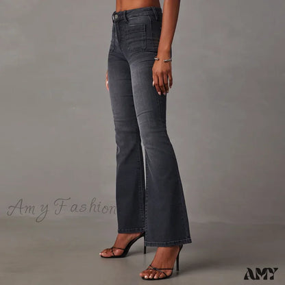 Amy Fashion - 2024 High Stretch Flare Women Boot Cut Slim Denim Pants Autumn Winter Casual Ladies