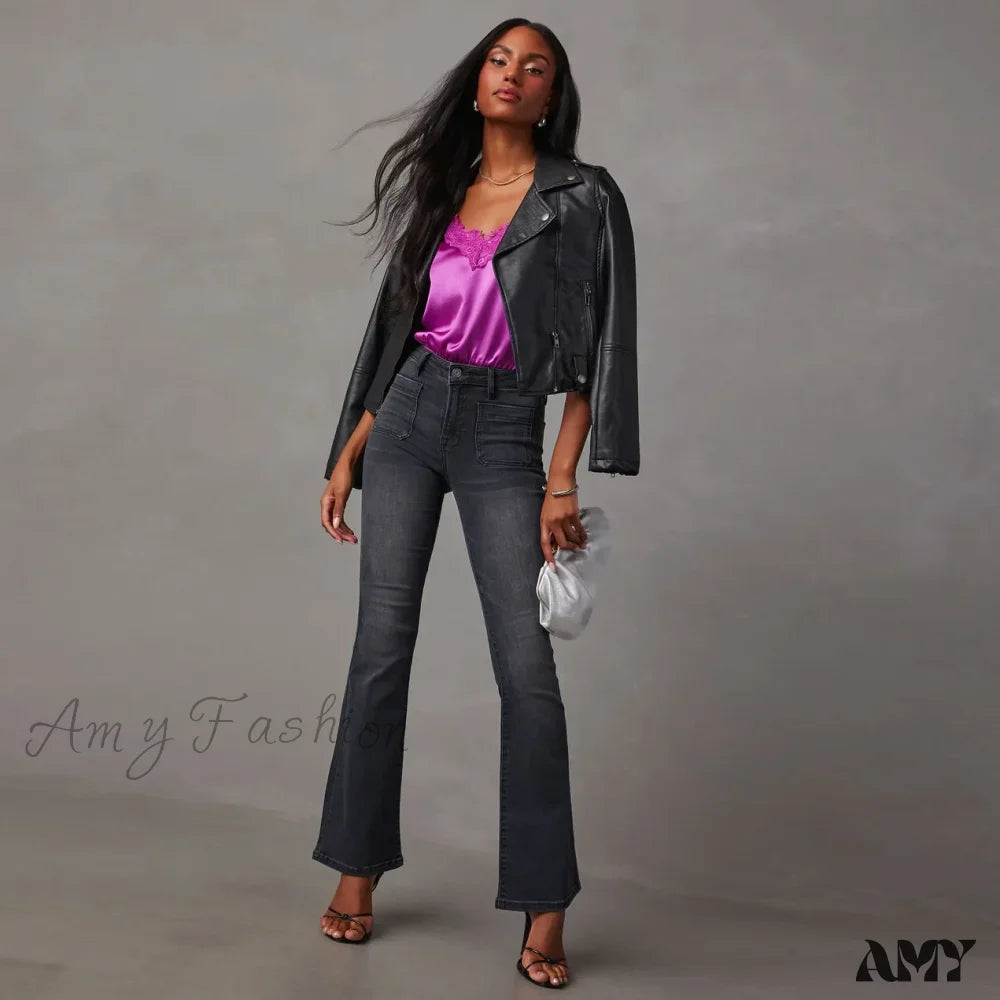 Amy Fashion - 2024 High Stretch Flare Women Boot Cut Slim Denim Pants Autumn Winter Casual Ladies