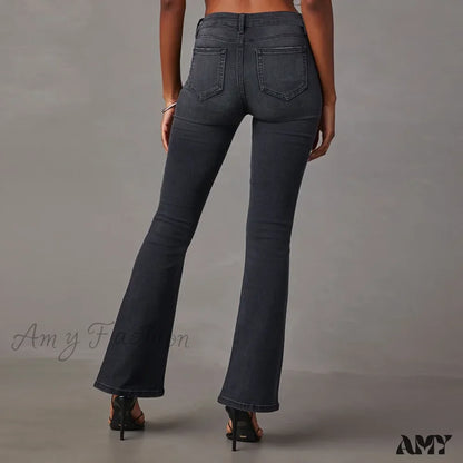 Amy Fashion - 2024 High Stretch Flare Women Boot Cut Slim Denim Pants Autumn Winter Casual Ladies