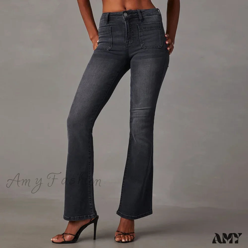 Amy Fashion - 2024 High Stretch Flare Women Boot Cut Slim Denim Pants Autumn Winter Casual Ladies