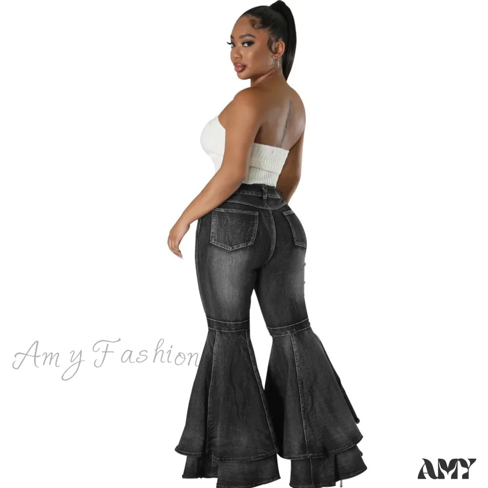 Amy Fashion - 2024 High Waist Flare Casual Stretch Skinny Streetwear Denim Bellbottoms Jean