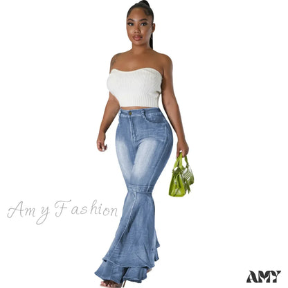 Amy Fashion - 2024 High Waist Flare Casual Stretch Skinny Streetwear Denim Bellbottoms Jean