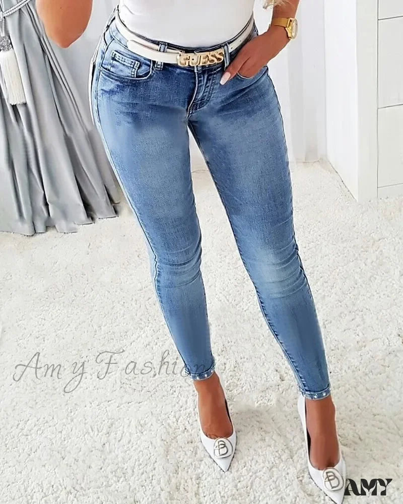 Amy Fashion - 2024 New For Woman Butterfly Pattern Rhinestone Beaded Split Hem Skinny All-Match