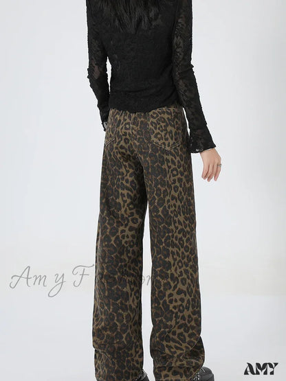 Amy Fashion - 2024 New Leopard Print Wide Leg Women High Waisted Streetwear Retro Y2K Denim Baggy