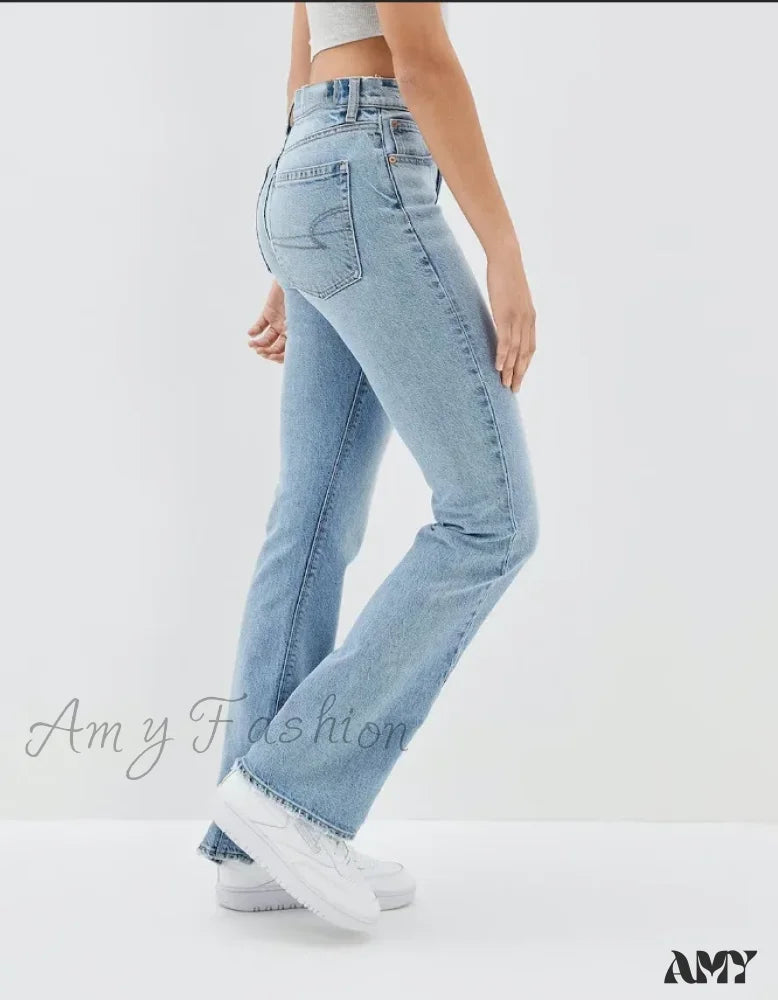 Amy Fashion - 2024 New Slit Slim Flare Women’s High Waist Flared Pants Streetwear Jean